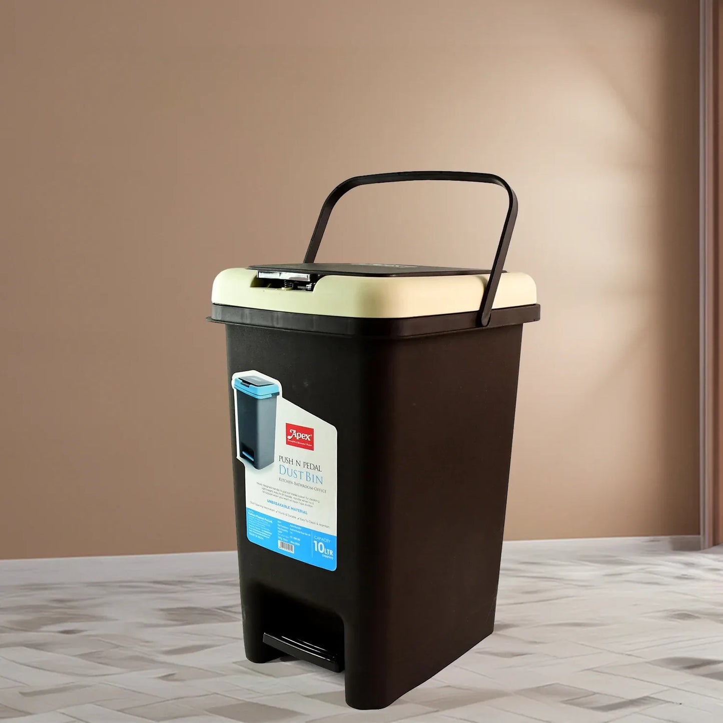Apex Push N Pedal Plastic Dustbin 10l Capacity (1 Pc) - Zidbik