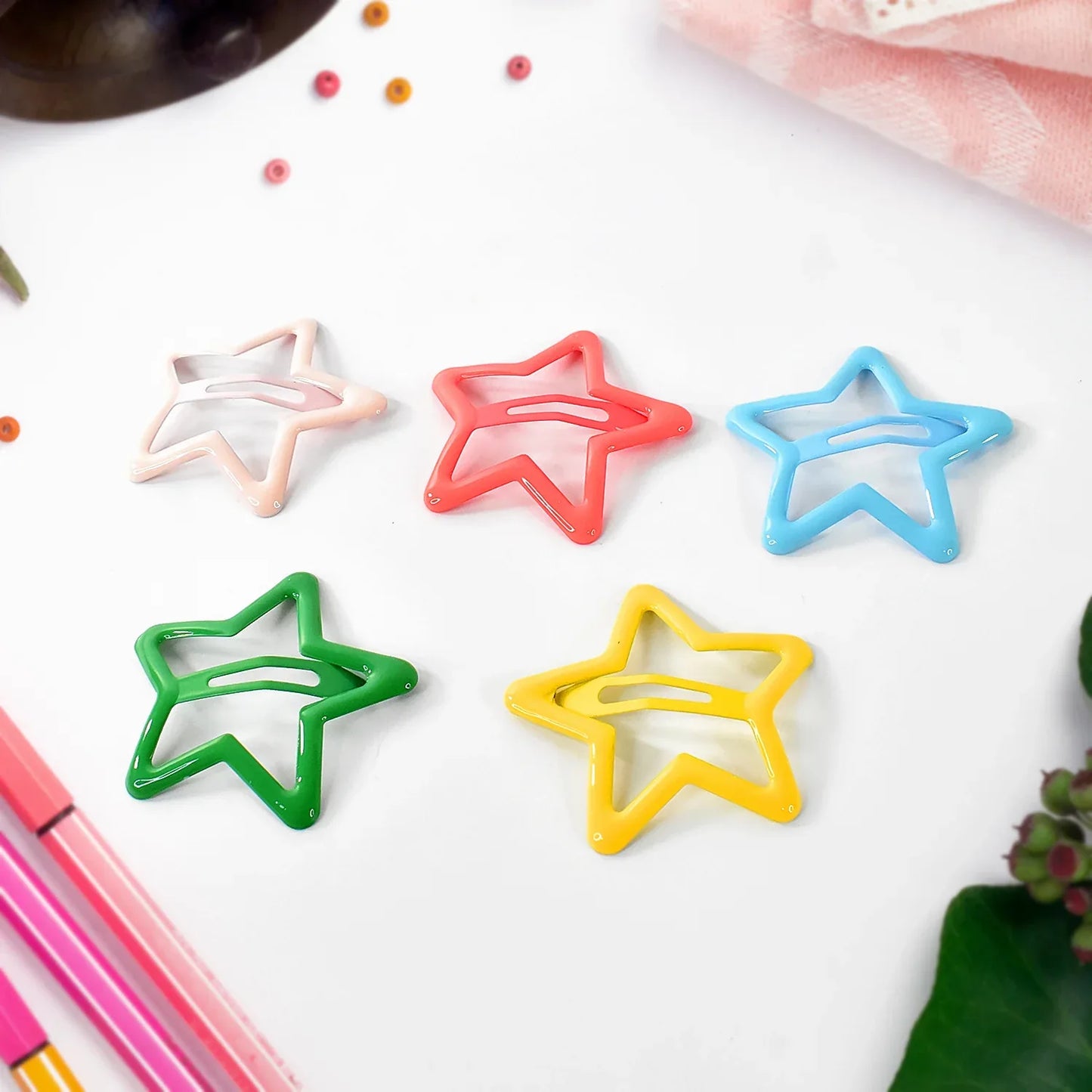 Metal Printed Star Shape Hair Clips (10 Pcs Set) - Zidbik