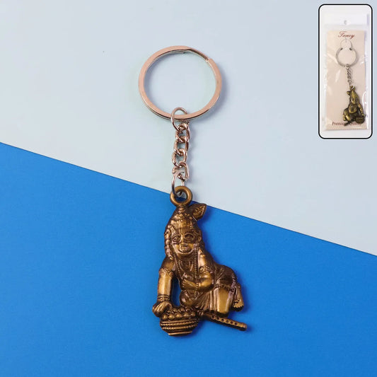 Premium Antique-gold Metal Bal Krishna Makhan Chor Keychain (1 Pc) - Zidbik