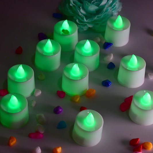 6635 Green Flameless Led Tealights Smokeless Plastic Decorative Candles - Led Tea Light Candle For Home Decoration (Pack Of 24) - Zidbik