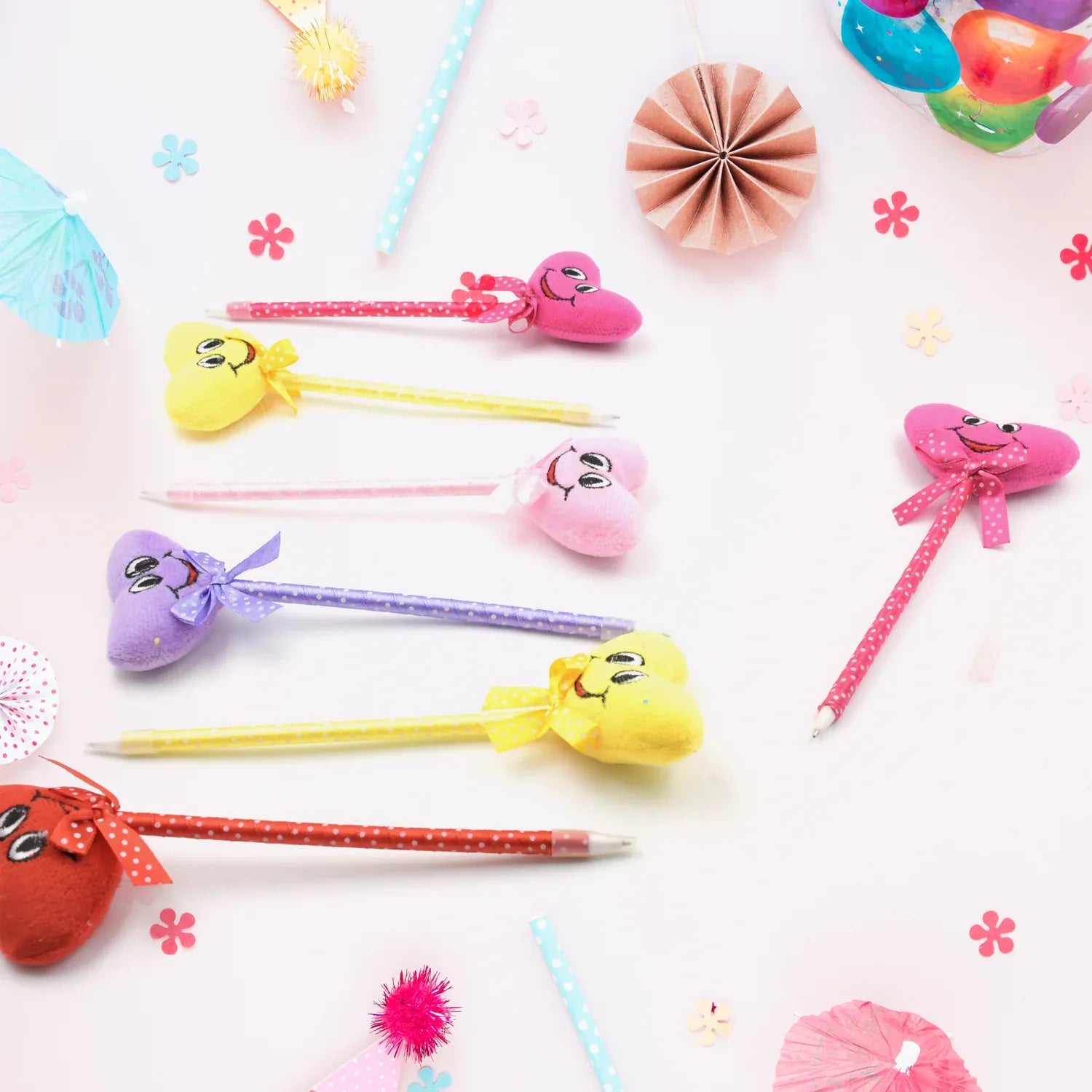 4292 Cute Cartoon Shape Heart Design Facy Writting Pen Attached Rattle Ball Pen Smooth Writing For Wedding Events Multiuse Pen Best Pen L Use For Kids (12 Pcs Set Mix Design Color) - Zidbik