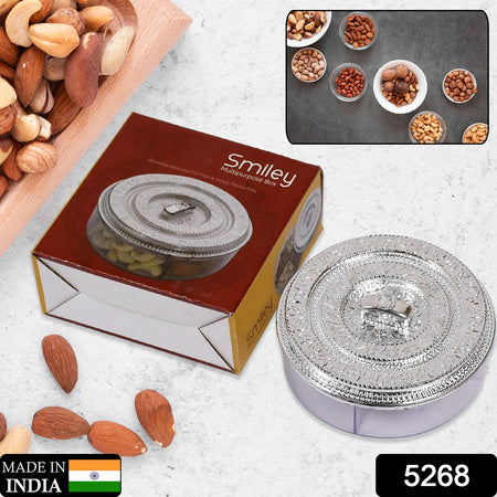 5268 Round Smiley Multi Purpose 4 Compartment Box For Home  Kitchen Use - Zidbik