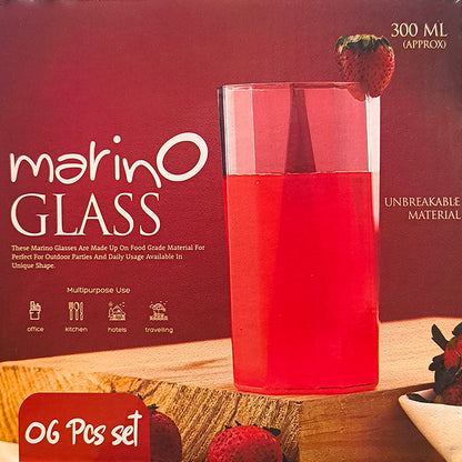 Apex Merino N Glass Unbreakable Plastic Drinking Glass Set (6pc300ml) Approx - Zidbik