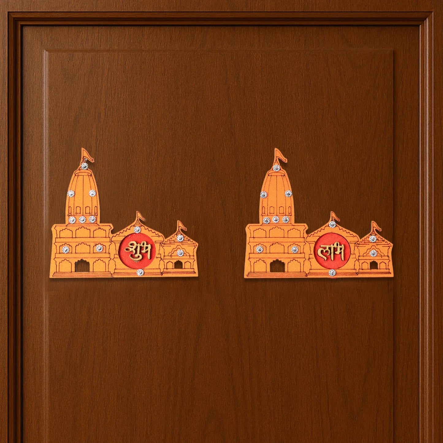Shubh Labh Ram Temple Mandir Design Decorative Wall Sticker (2 Pc) - Zidbik