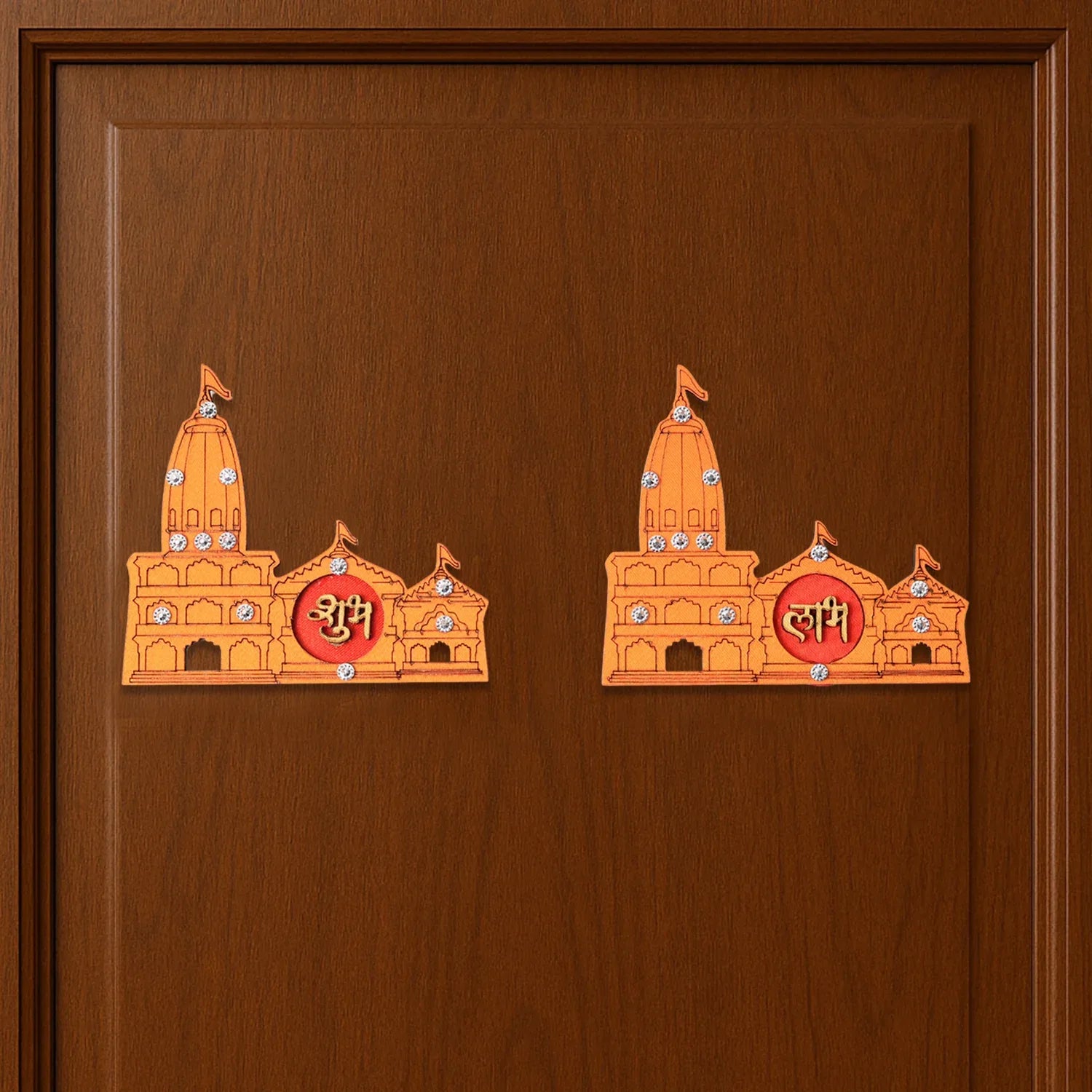 Shubh Labh Ram Temple Mandir Design Decorative Wall Sticker (2 Pc) - Zidbik