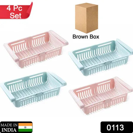 113 Adjustable Fridge Storage Basket Fridge Racks Tray Sliding Storage Racks (4 Pc Set) - Zidbik
