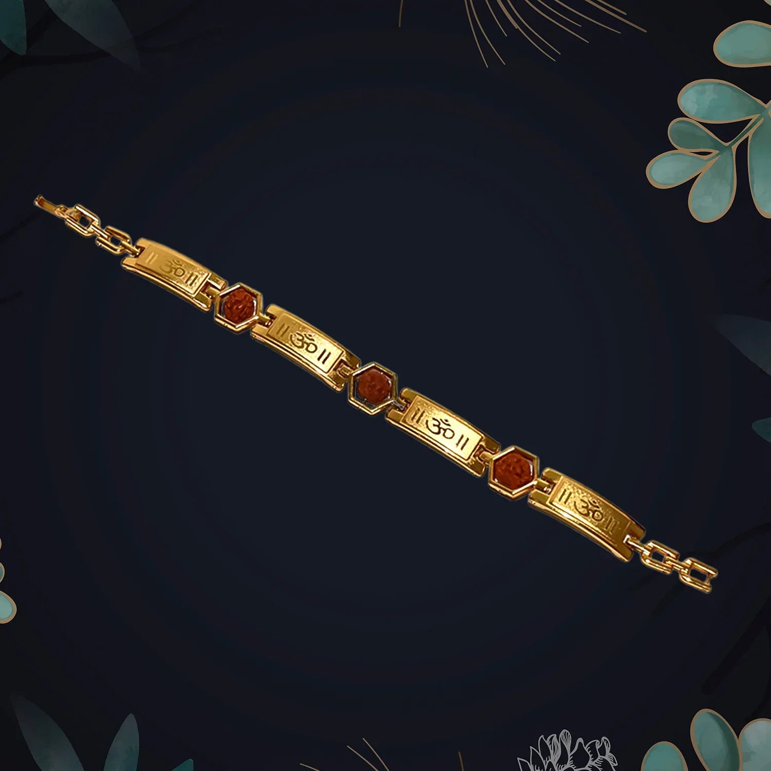 Gold Plated Hexa Bead Bracelet Rakhi For Brother (1 Pc) - Zidbik