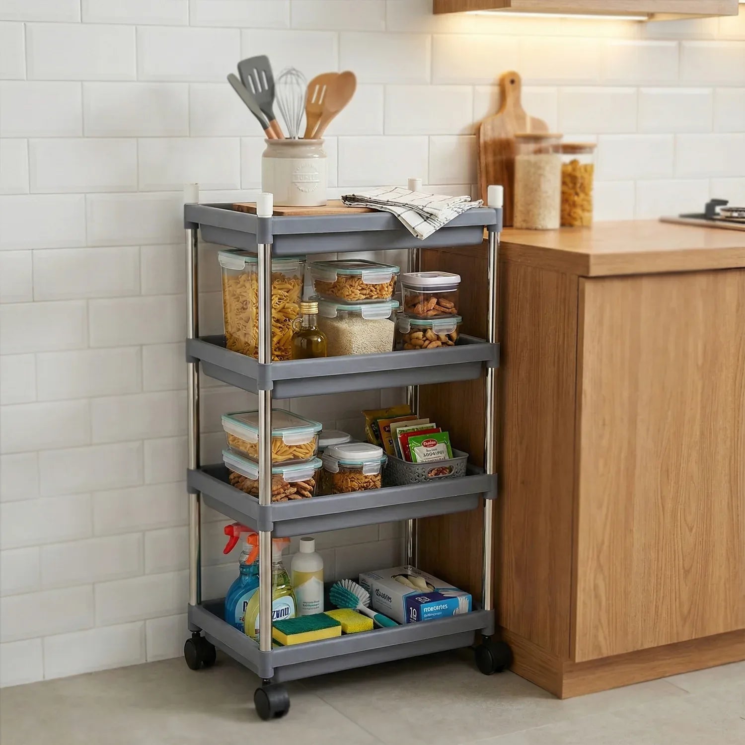 4-layer Rolling Storage Cart With Wheels Set - Zidbik