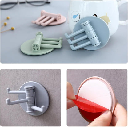 4142 Sticky Hook Household Strong Punch-free Hook 180foldable Multi-function Rotatable Hook With 3 Hooks Suitable For Bathroom Kitchen Office (1 Pc) - Zidbik