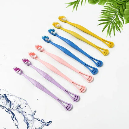 12814 2-in-1 Tooth Brush With Tongue Scraper Soft Bristle Long Handle (8pcs) Soft Toothbrush - Zidbik