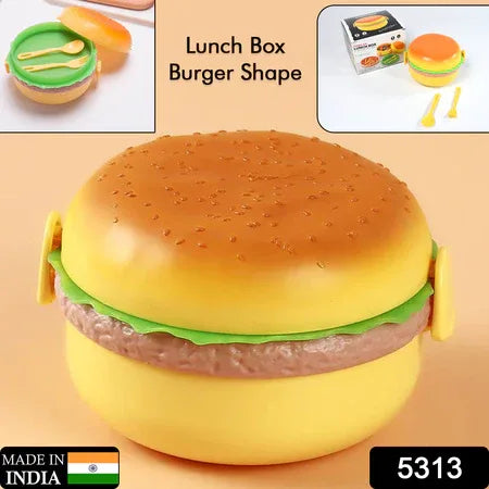 5313 Burger Shape Lunch Box Plastic Lunch Box Food Container Sets Double Layer Lunchbox 1000ml With 2 Spoon Applicable To Kids And Elementary School Students - Zidbik