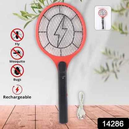 Red Rechargeable Electric Mosquito Killer Racket With Cable - Zidbik