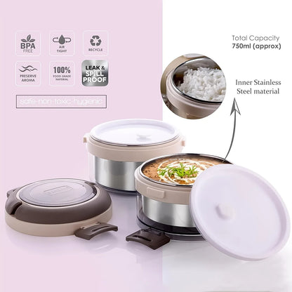 Ganesh Steko-2 Double Layer Stainless Steel Insulated Lunch Box Set - Zidbik