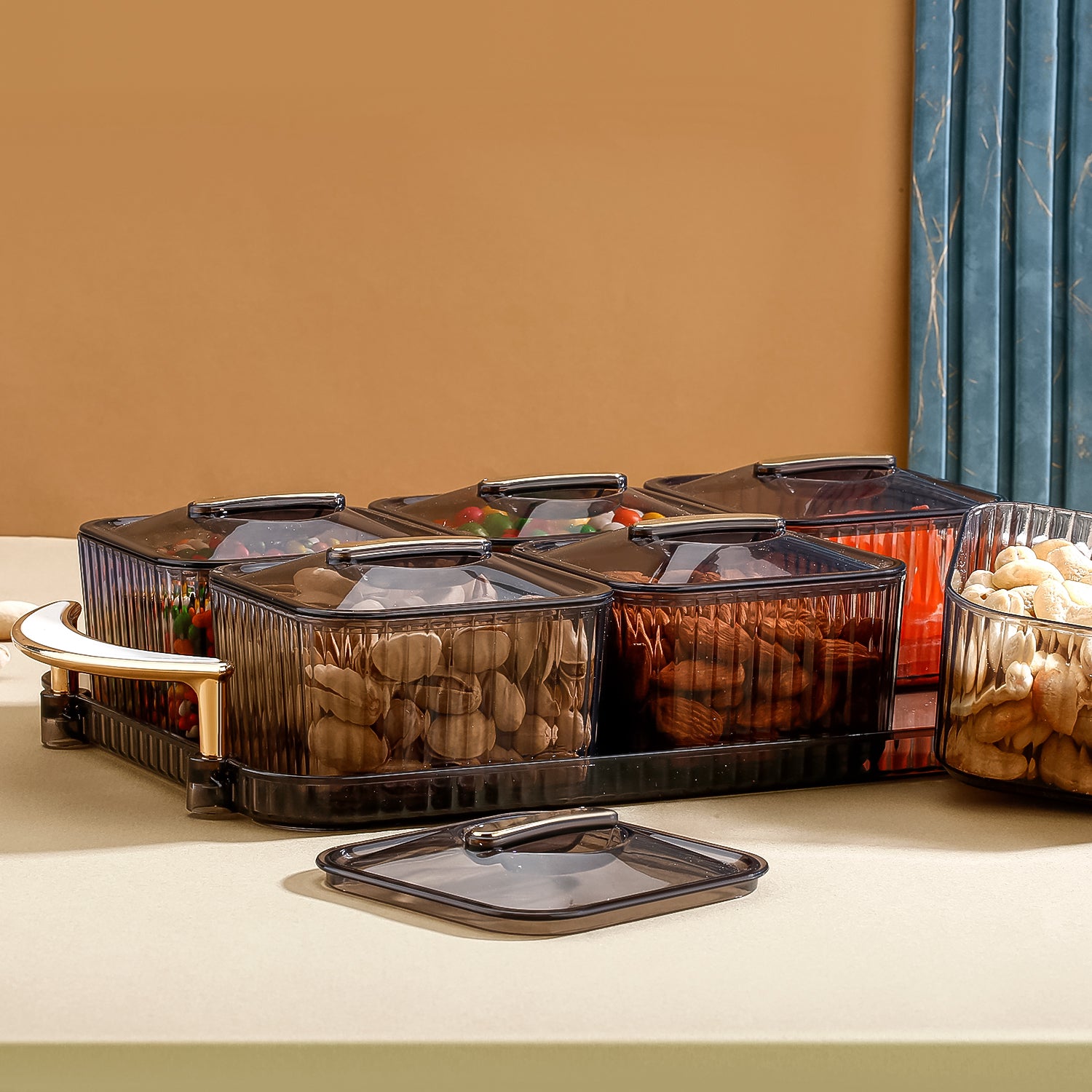 Liger Multipurpose Transparent Spice Jar Set With Tray And Lids 400ml Approx (6 Pc) - Zidbik