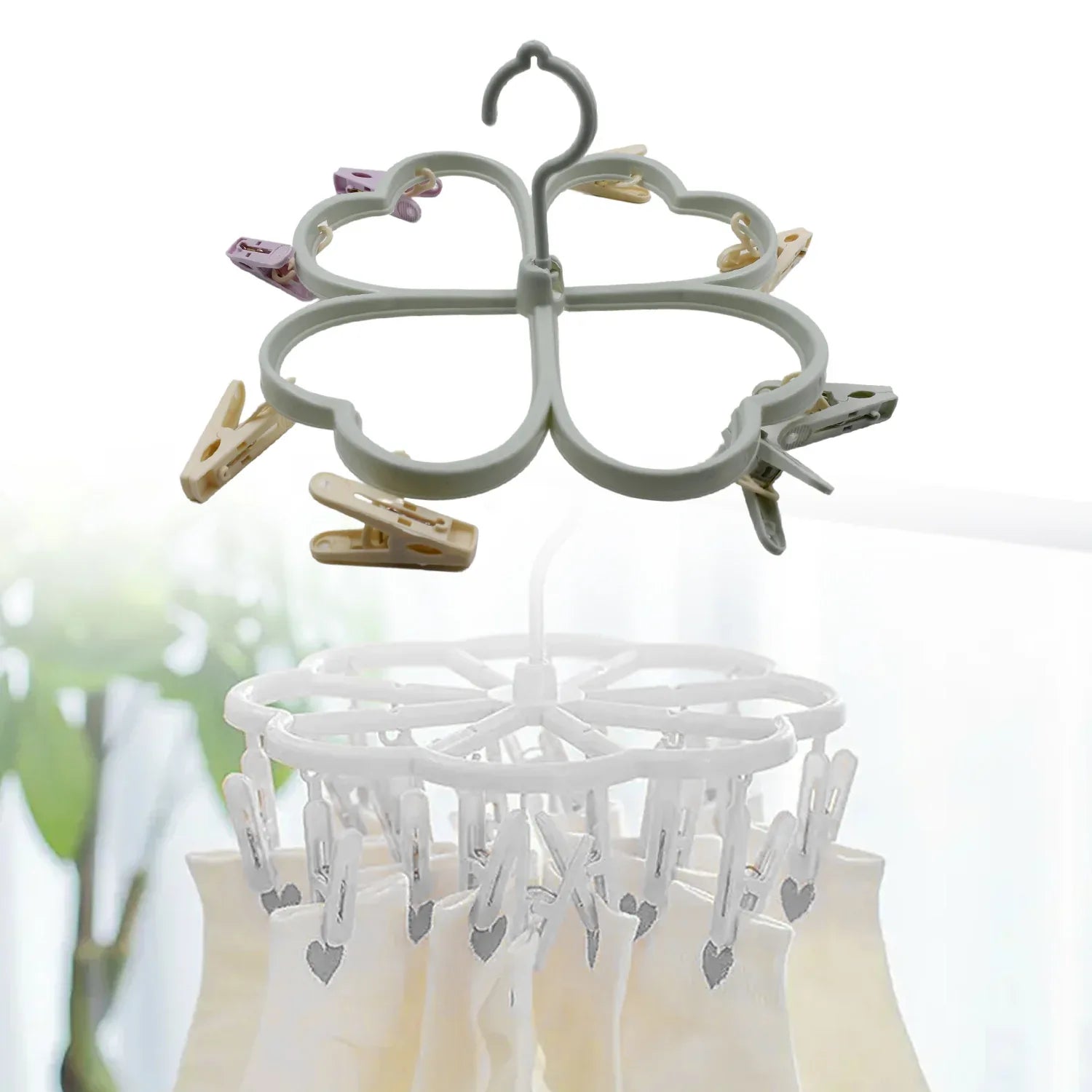 6919b Heart Shape Clothe Spin Rack Laundry Drying Rack Clothes Hangers With 8 Clips Clip Hanger Drip Hanger For Drying Underwear Baby Clothes Socks Bras Towel Cloth Diapers Gloves - Zidbik