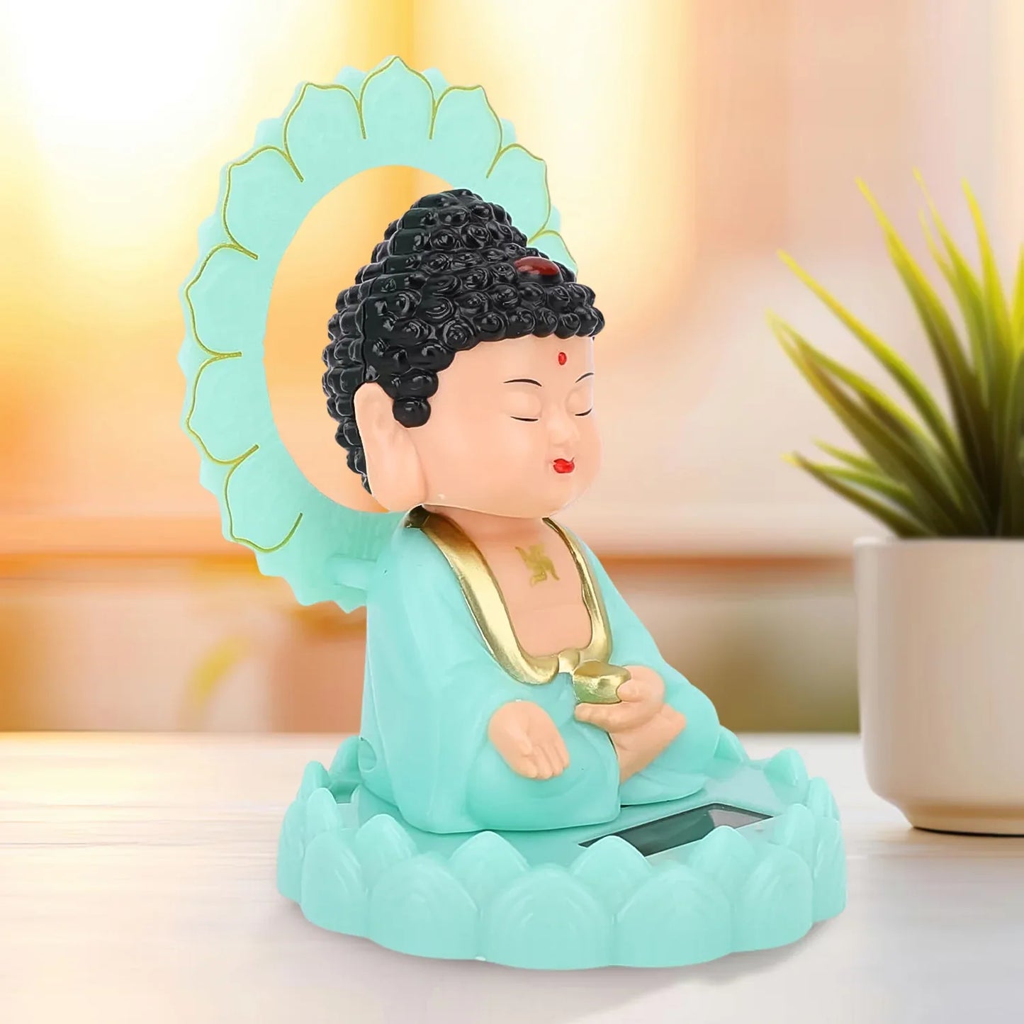 Plastic Solar Powered Moving Head Sitting Action Buddha Statue (1 Pc) - Zidbik