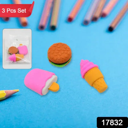 Mix Design Fancy Stylish Colorful Erasers (1 Set 3 Pc Set) - Zidbik