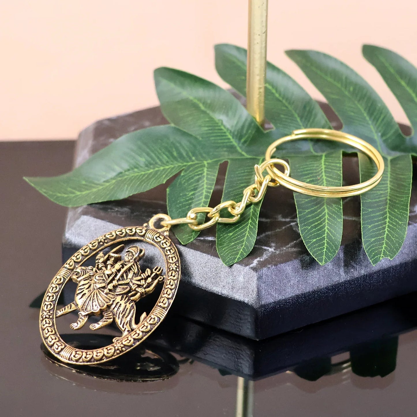 Premium Golden Metal Durga Maa Keychain (1 Pc) - Zidbik