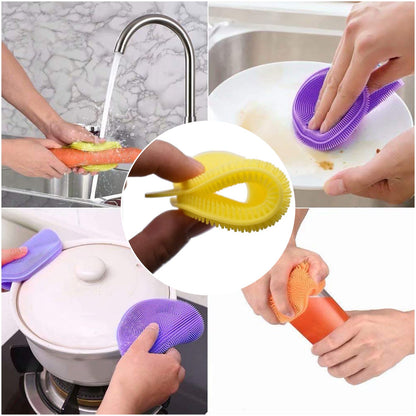 6078 Silicone Dish Scrubber Sponge Mildew Free Non Stick (Mix Color) - Zidbik