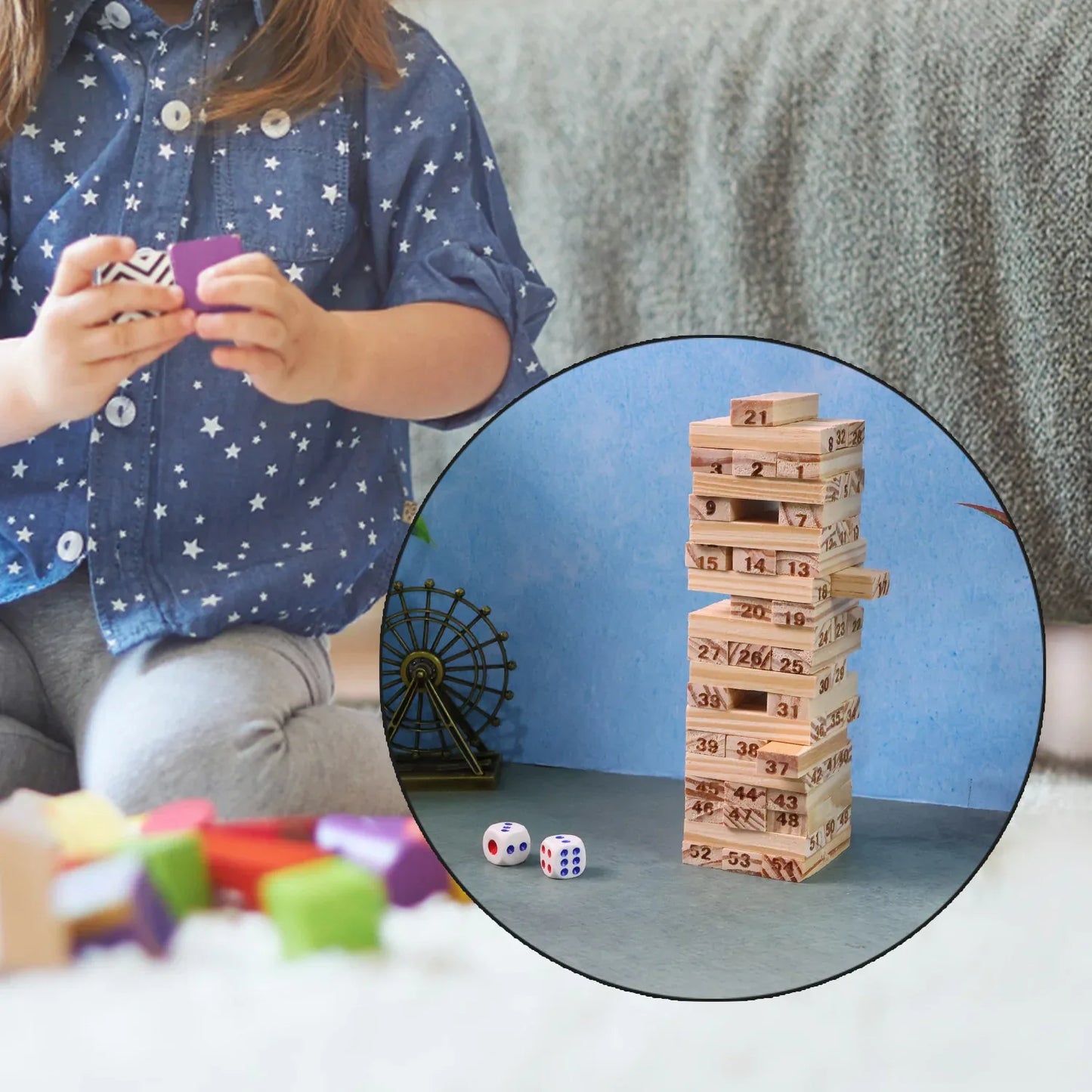 Wooden Tumbling Tower Game - (Set) - Zidbik