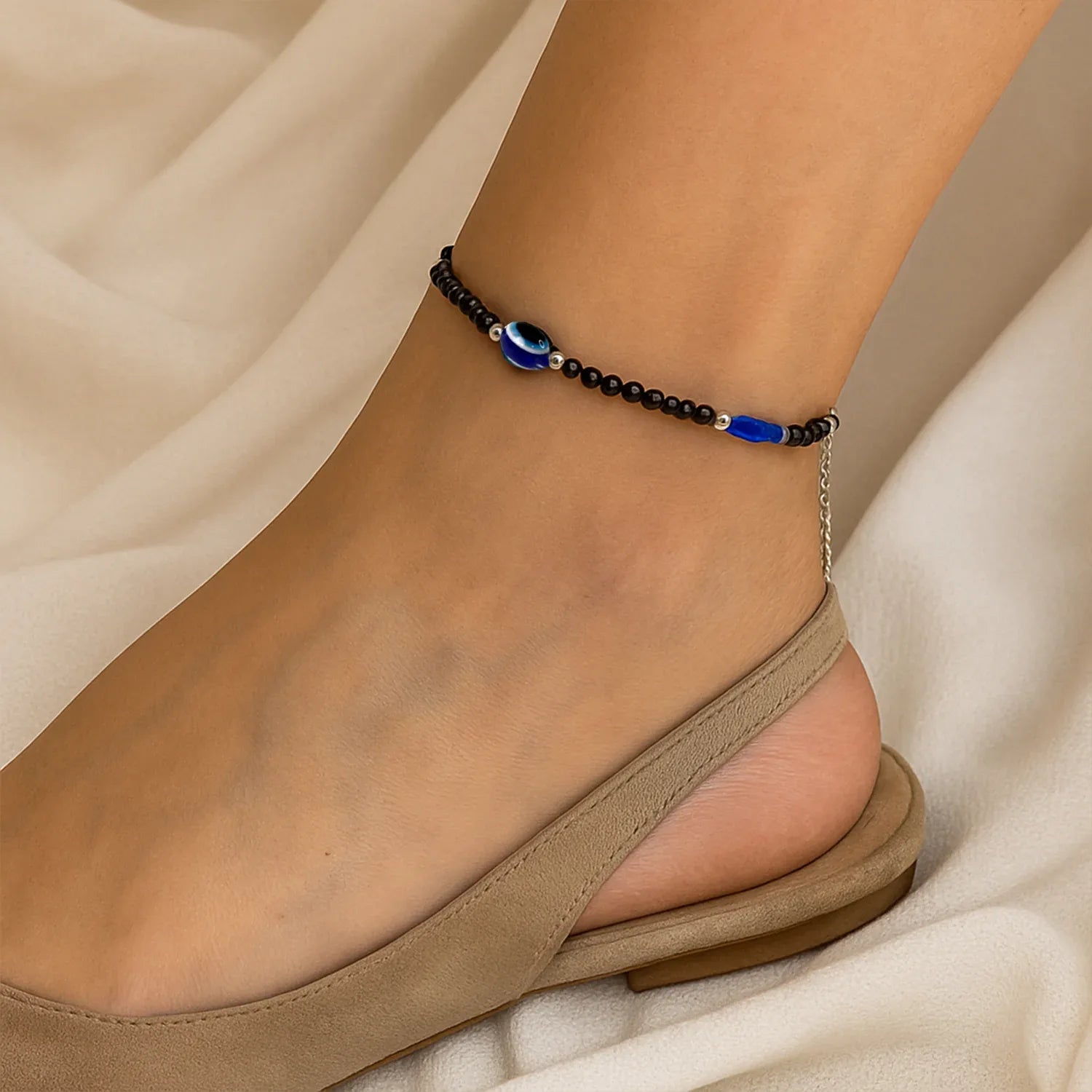 Adjustable Black Bead Evil Eye Protection Bracelet Set (2 Pc) - Zidbik