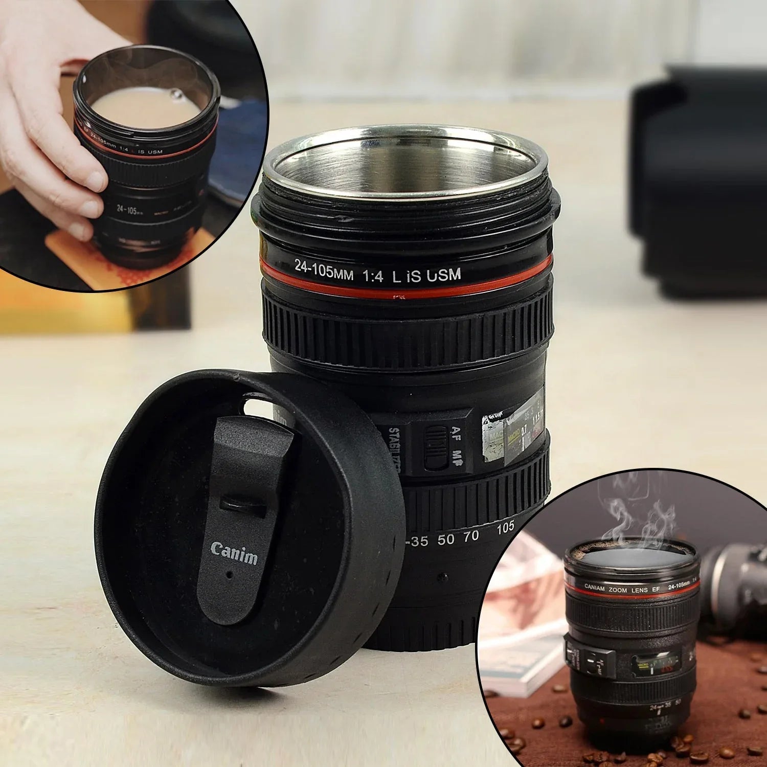 4763 Plastic Camera Lens Stainless Steel Coffee Mug - Zidbik