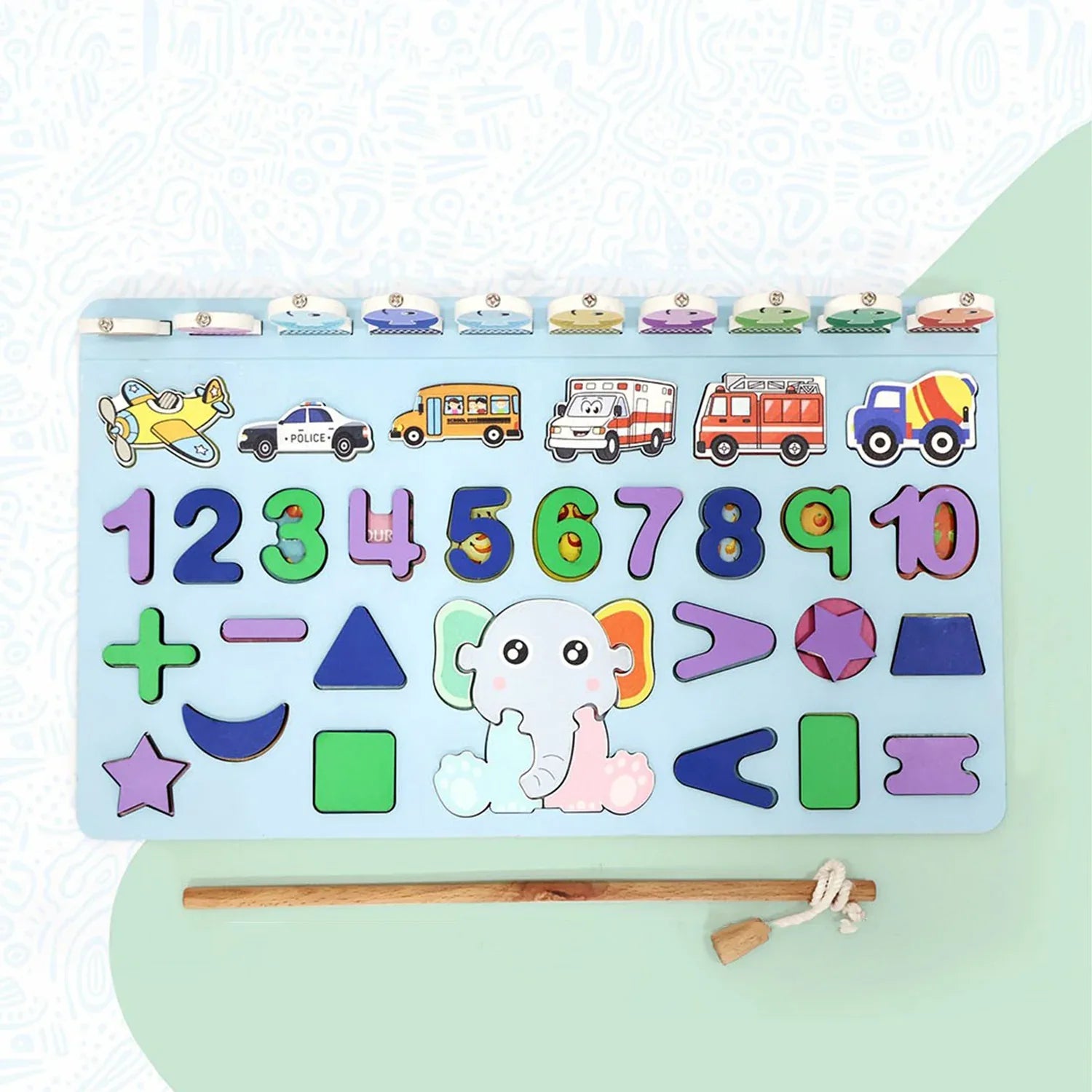 Wooden Number Puzzle Match Board And Magnetic Rod - Zidbik
