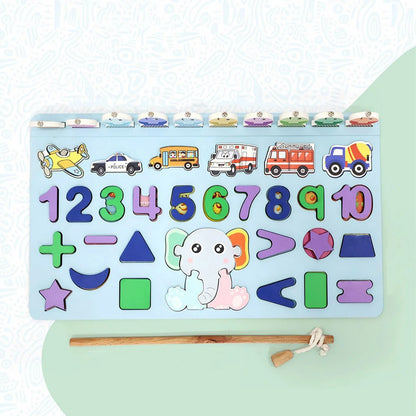 Wooden Number Puzzle Match Board And Magnetic Rod - Zidbik