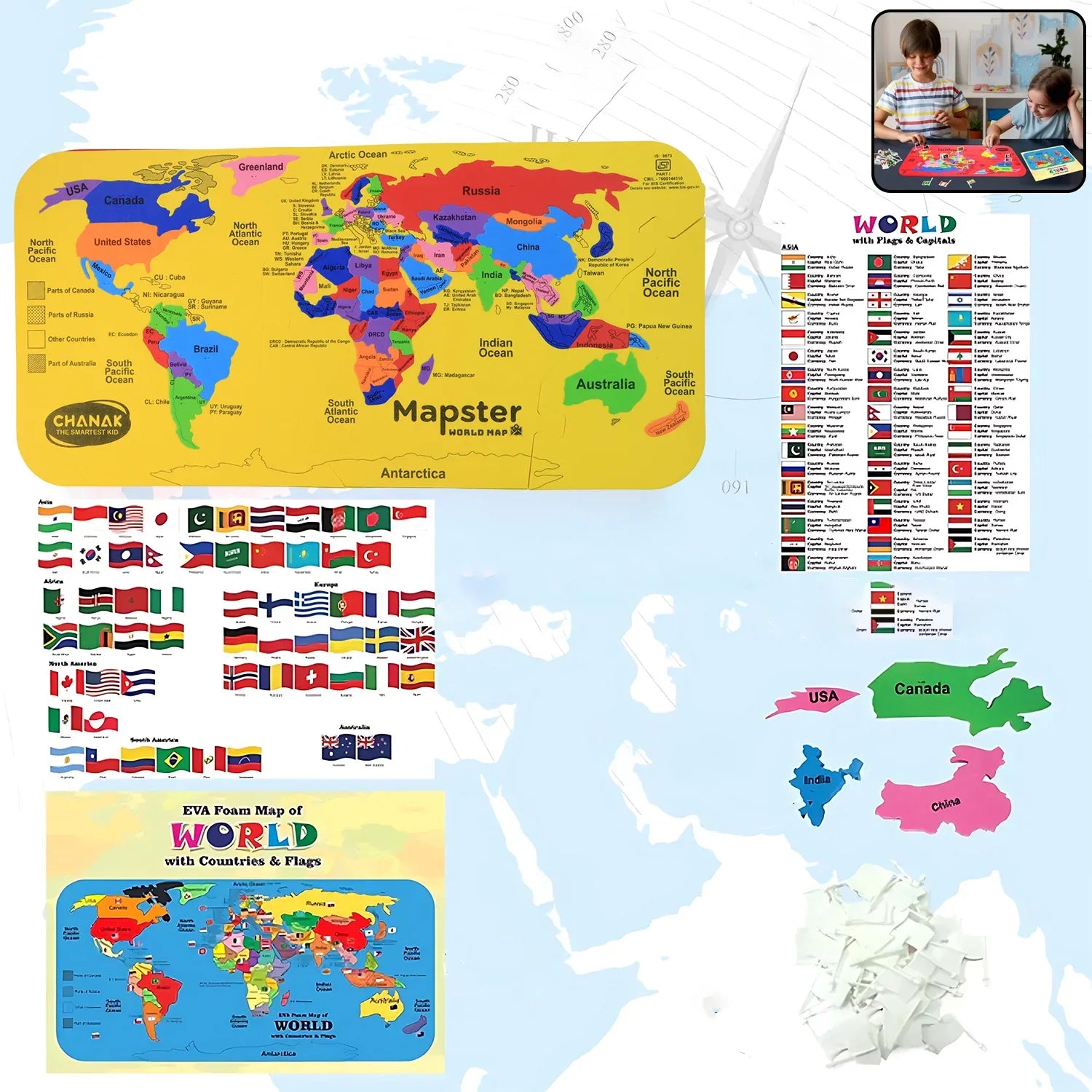 Aditi Mapster World Map Eva Foam Puzzle Set - Zidbik