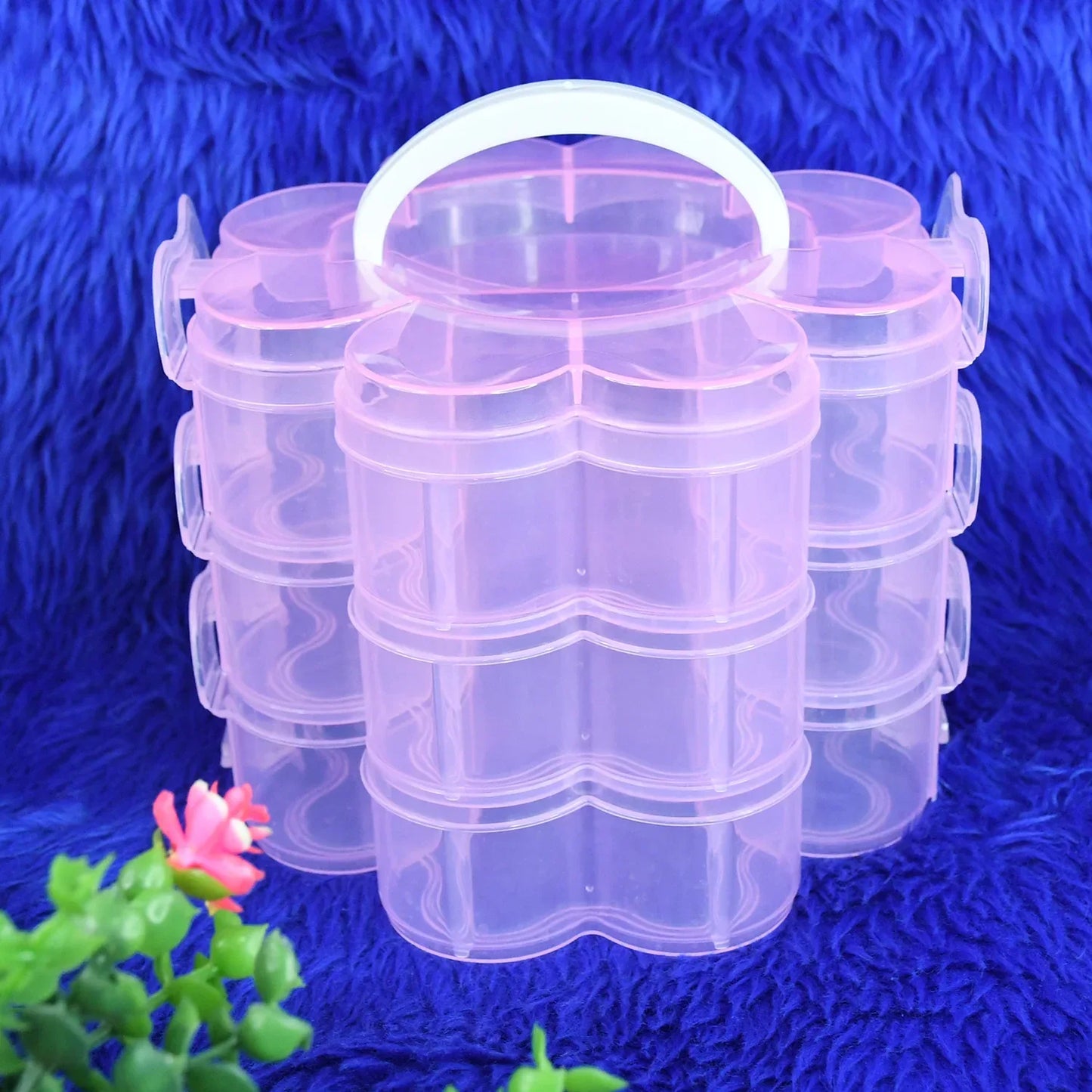 3-layer Transparent Plastic Flower-shaped Storage Box With 9 Grids - Zidbik