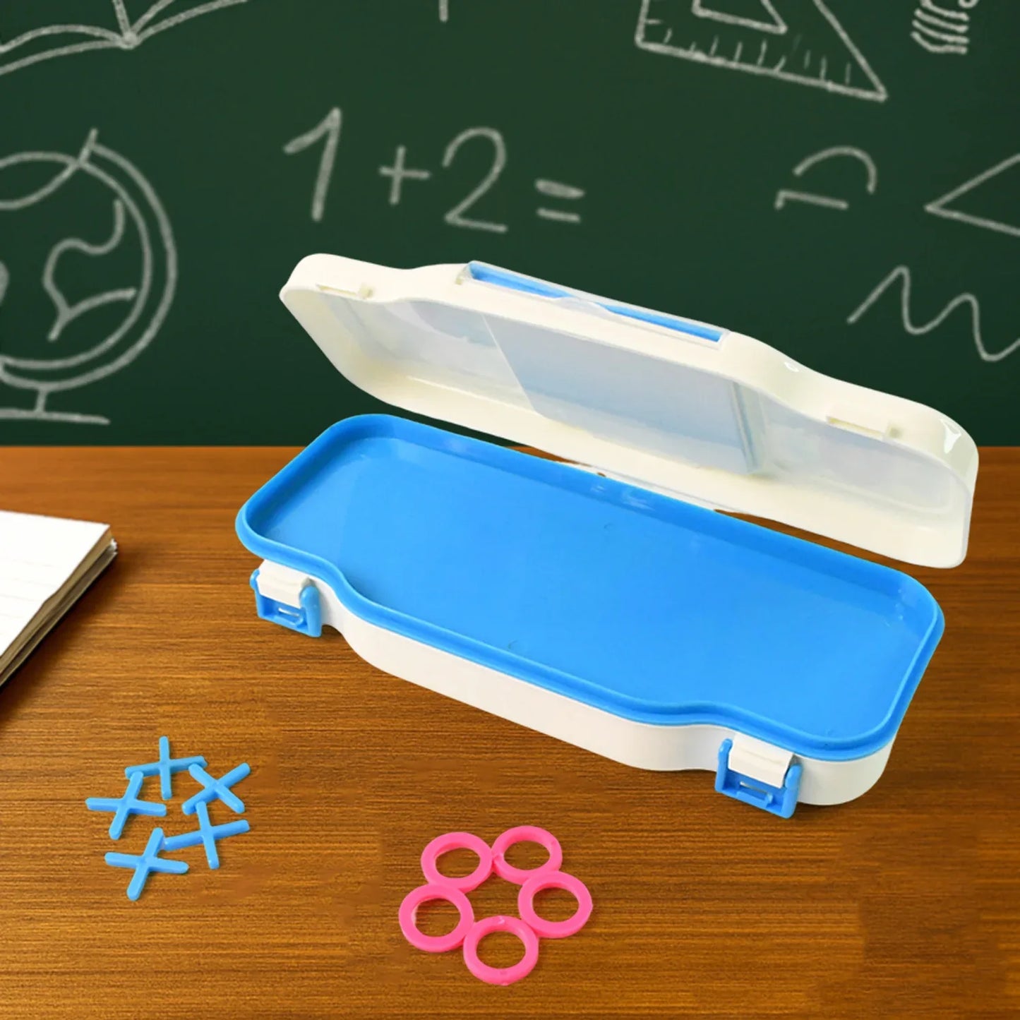 Kids Pencil Box With Built-in Tic Tac Toe Game - Zidbik