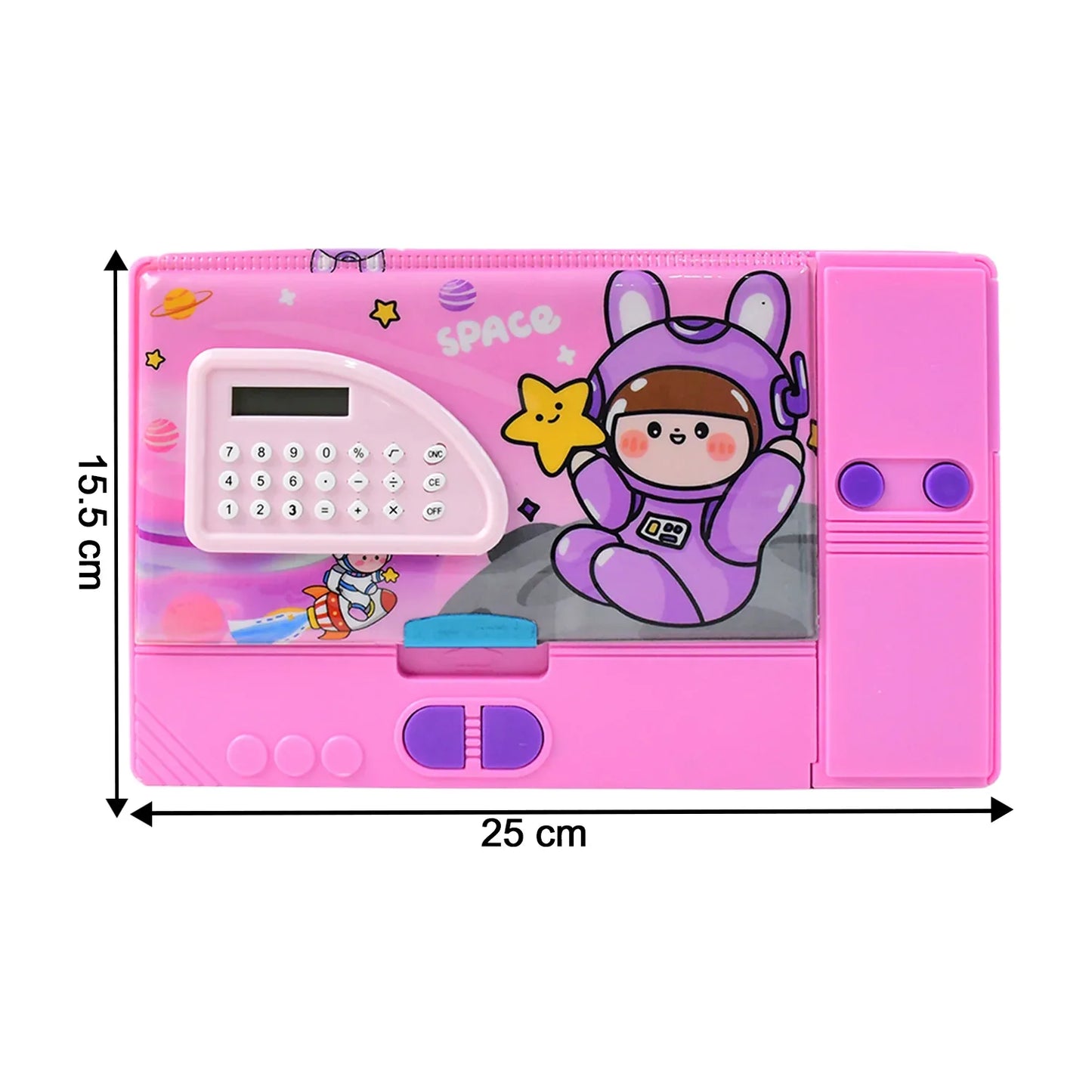 Multi-functional Space Theme Pencil Box With Built-in Calculator (1 Pc) - Zidbik