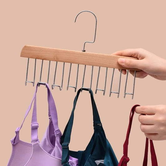 Space Saving 8 Hooks Wooden Hangers (Hanging Hook Included 1 Pc) - Zidbik