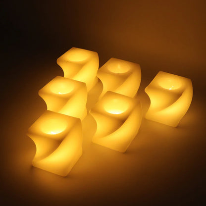Set Of 6 Led Flameless Decorative Candles Square Shape Tealight Lamps - Zidbik