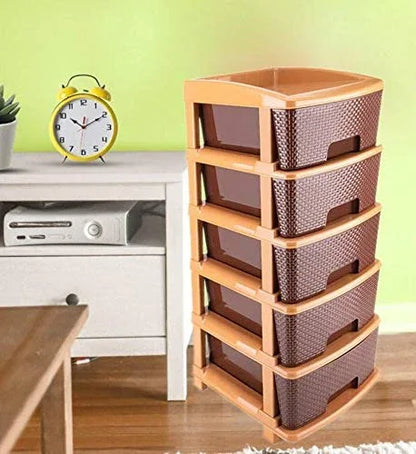 1151 5tier Plastic Modular Drawer System For Multiple Use (Brown Colour) - Zidbik