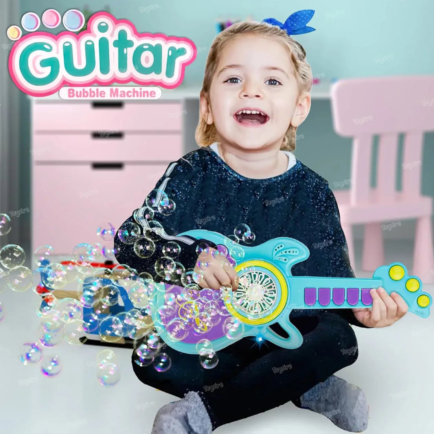Electric Automatic Guitar-shaped Bubble Machine Set - Zidbik