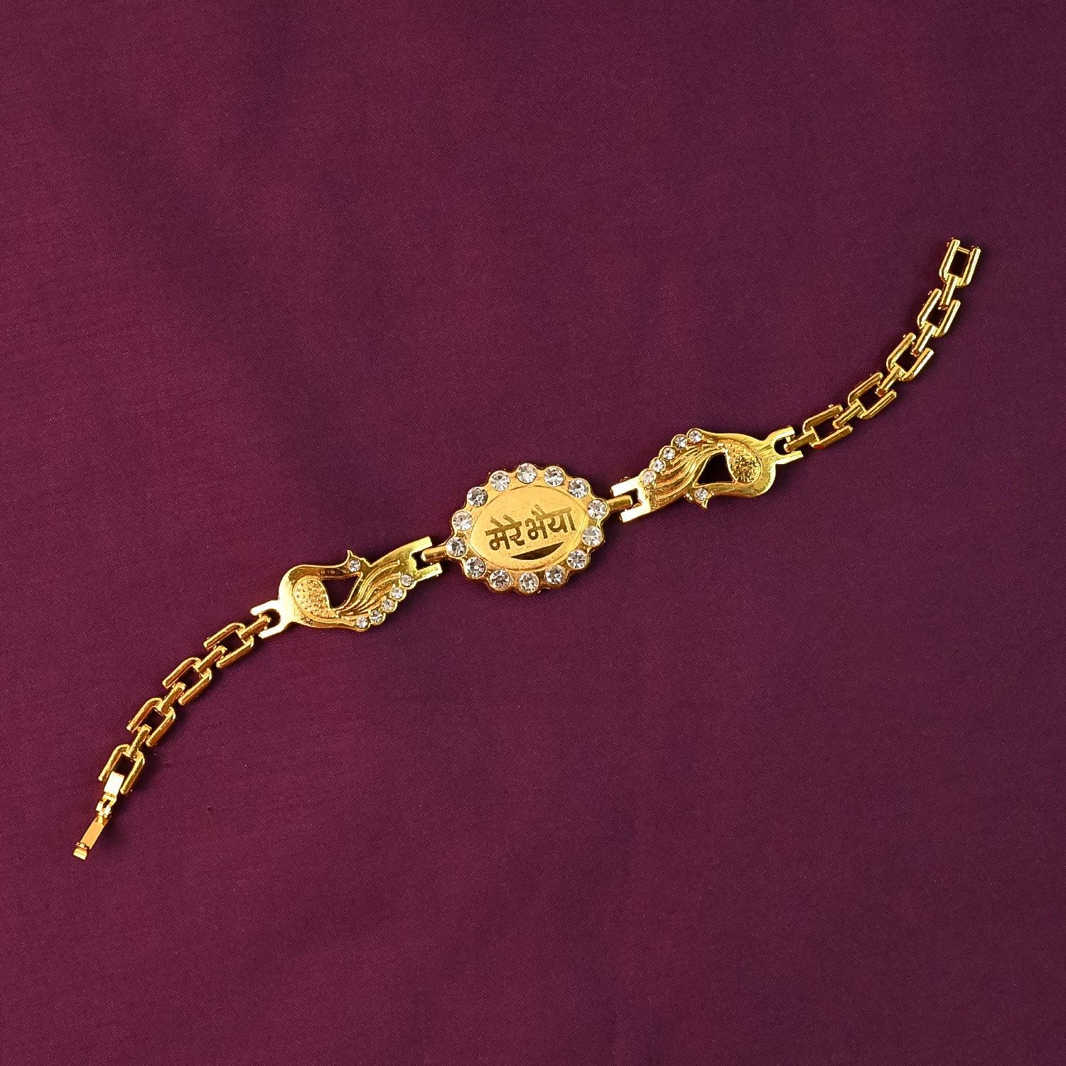 Bracelet With Stone Border Dual Peacock Chain End Rakhi - Zidbik