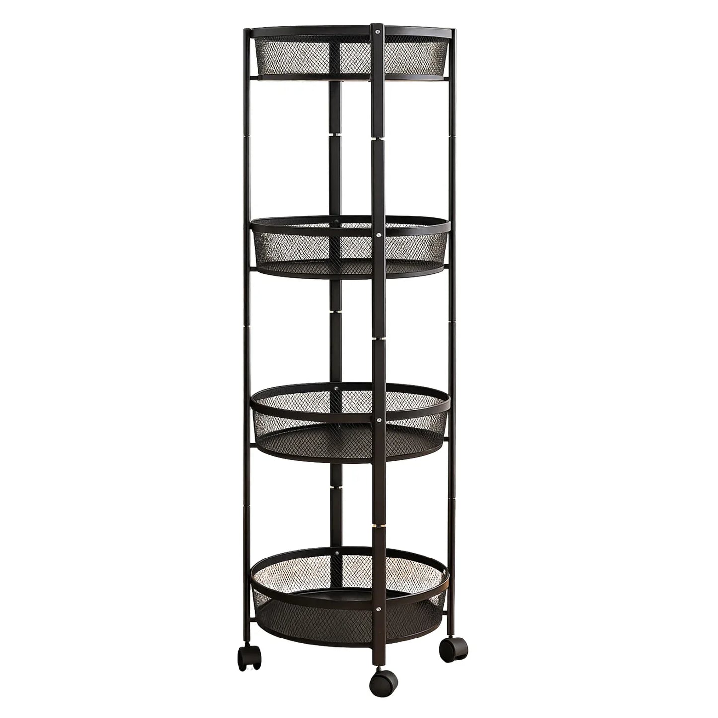 4-layer Round Metal Mesh Storage Organizer Rack With Wheels (1 Pc) - Zidbik