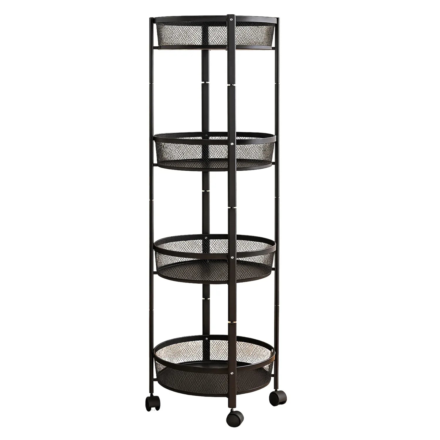 4-layer Round Metal Mesh Storage Organizer Rack With Wheels (1 Pc) - Zidbik