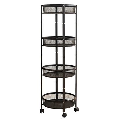 4-layer Round Metal Mesh Storage Organizer Rack With Wheels (1 Pc) - Zidbik