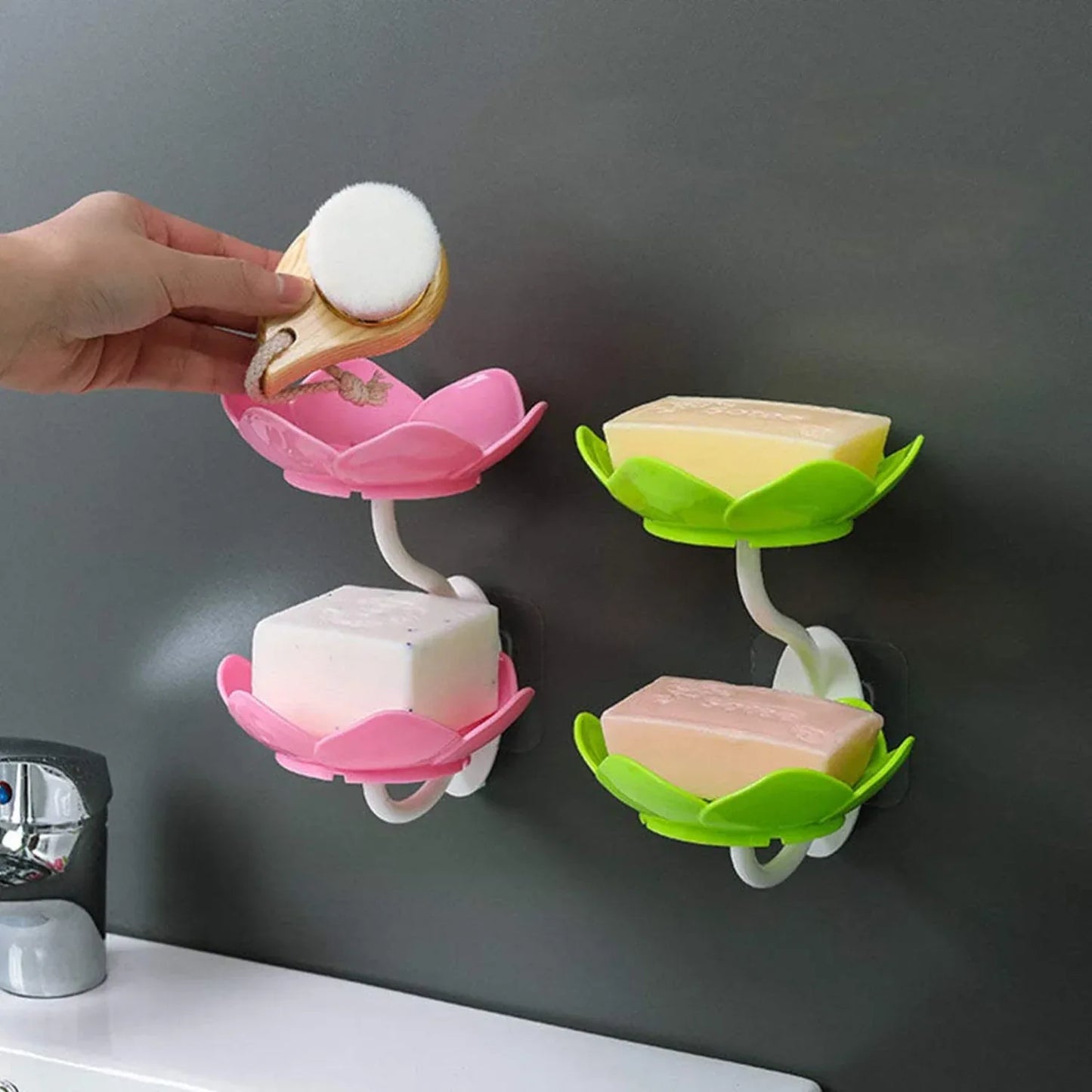 7963 Dabble Layer Flower Self Draining Soap Dish Holder Bathroom Shower Soap Holder Dish Storage Plate Tray For Bathroom Kitchen Bathtub - Zidbik