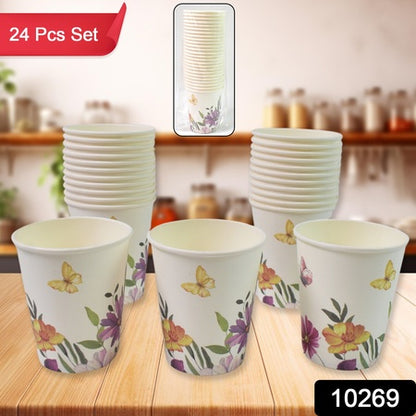 Disposable Paper Cups Disposable Tea Coffee Cups (24 Pcs Set  Mix Color  Design) - Zidbik