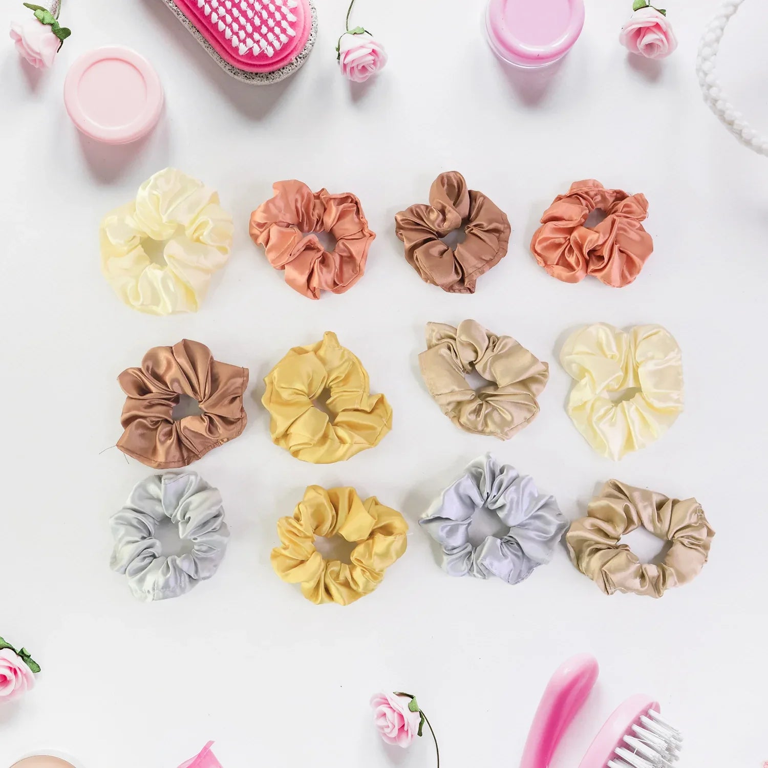 Premium Satin Hair Scrunchies Elastic Hair Ties For Women Girls (12 Pc) - Zidbik