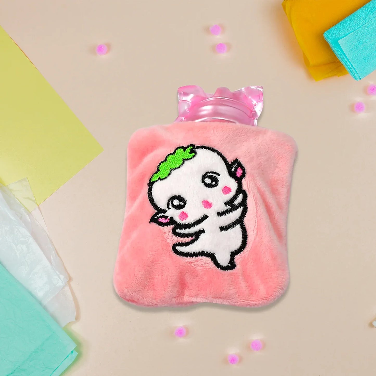 6532 Pink Cartoon Small Hot Water Bag With Cover For Pain Relief Neck Shoulder Pain And Hand Feet Warmer Menstrual Cramps. - Zidbik
