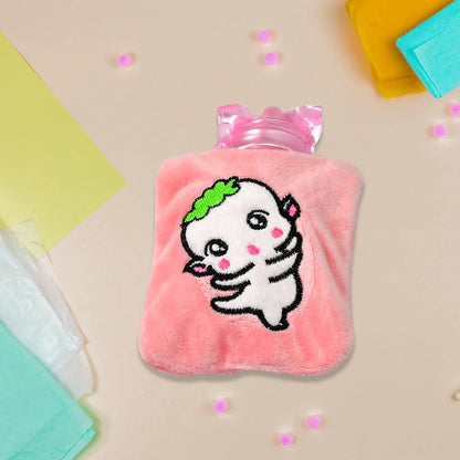 6532 Pink Cartoon Small Hot Water Bag With Cover For Pain Relief Neck Shoulder Pain And Hand Feet Warmer Menstrual Cramps. - Zidbik