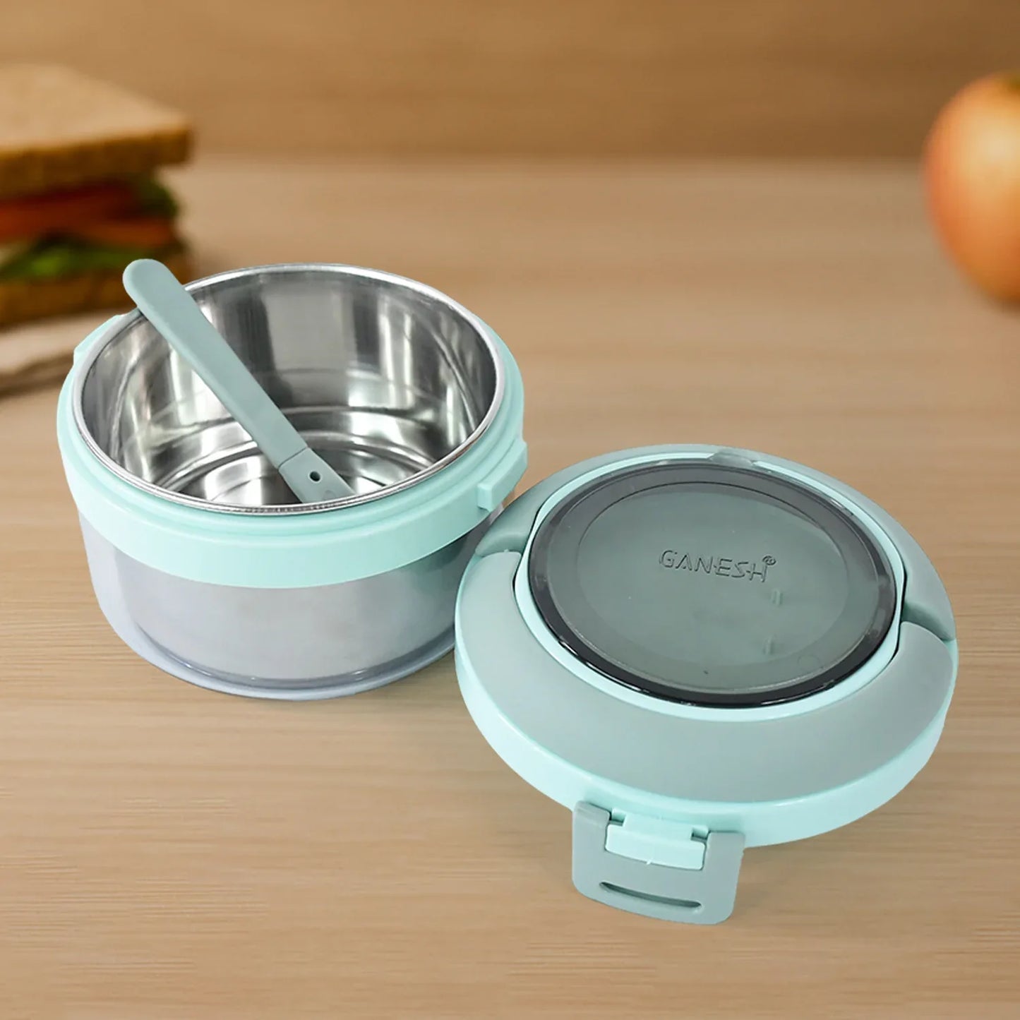 Ganesh Tiara 400ml Stainless Steel Insulated Lunch Box With Leakproof Lid Folding Spoon - Zidbik