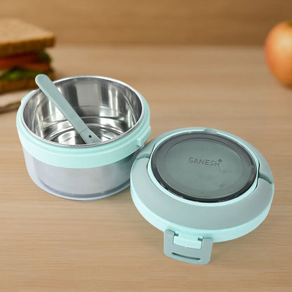 Ganesh Tiara 400ml Stainless Steel Insulated Lunch Box With Leakproof Lid Folding Spoon - Zidbik