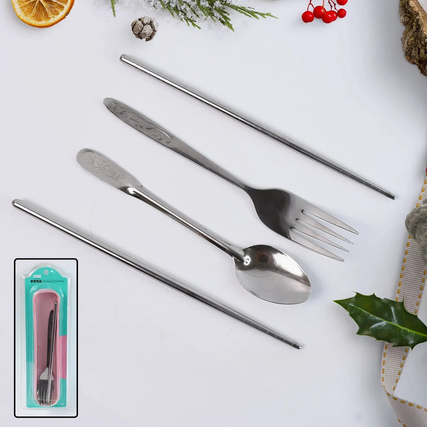 Portable Utensils Travel Camping Cutlery Set 4 Pc With Case - Zidbik