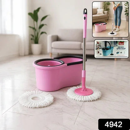 4942 Quick Spin Mop With Steel Spin Bucket Floor Cleaning Easy Wheels Big Bucket Floor Cleaning Mop With Bucket - Zidbik
