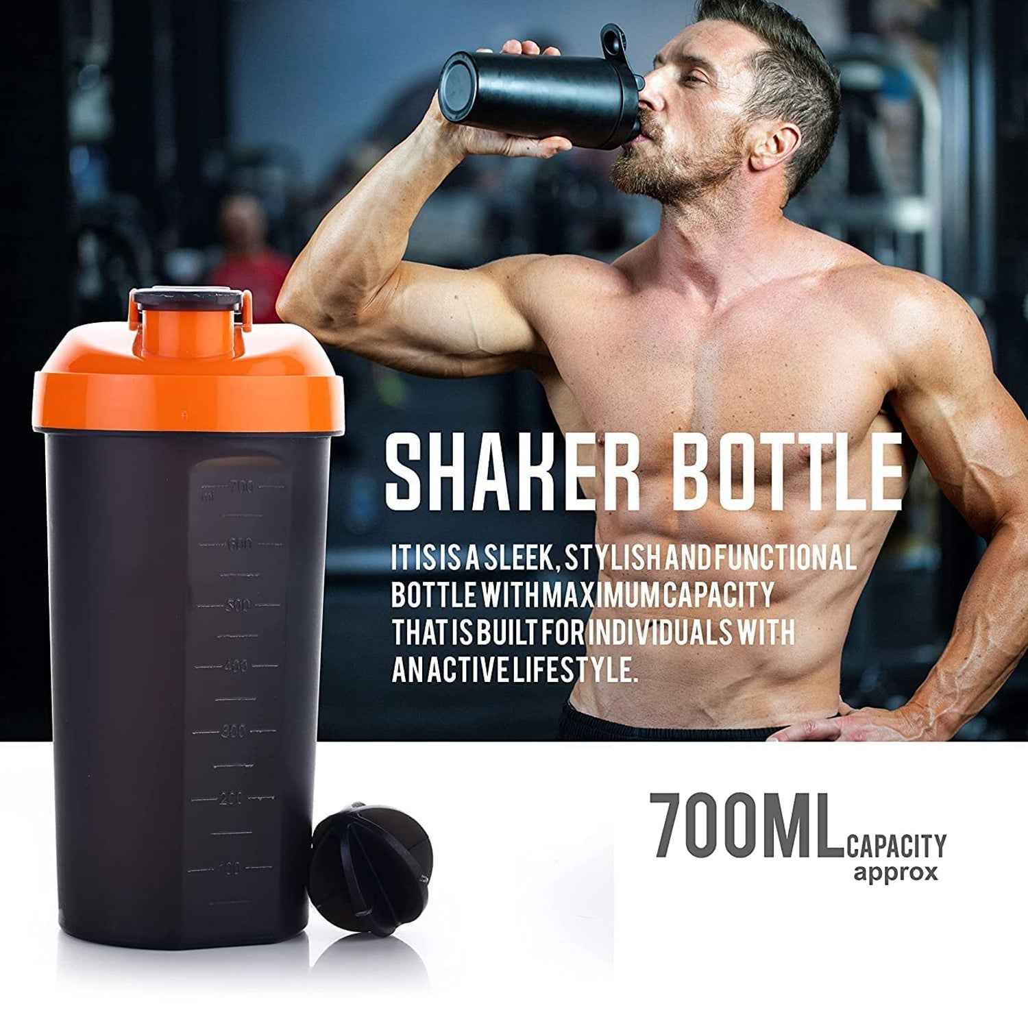 4879 700ml Protein Shaker Bottle – 3-Compartment Gym Shake Blender with Powder Storage